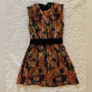 Zara Sparkly Print Mini Dress Shoulder Pads and Waist Tie XS